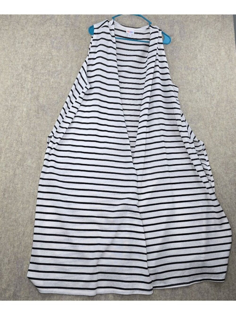Lularoe Striped Open Front Cardigan White & Black Lightweight Stretch Knit XL